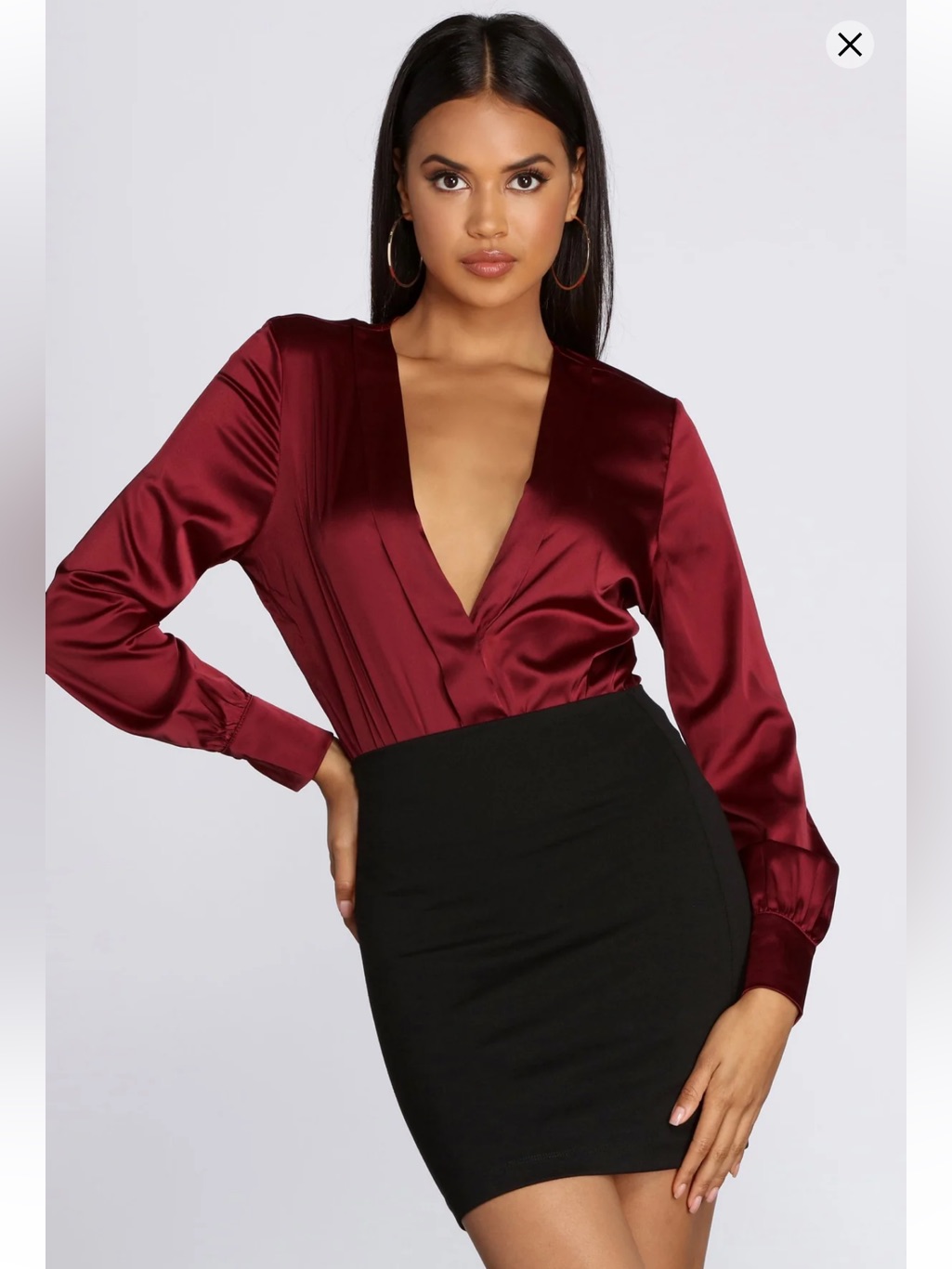 Windsor Satin Plunge Bodysuit In Wine